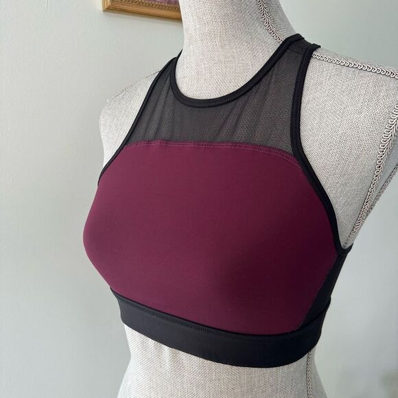Pink Victorias Secret Burgundy And Black Crop Top Mesh Gym Sports Bra Small - Picture 5 of 8